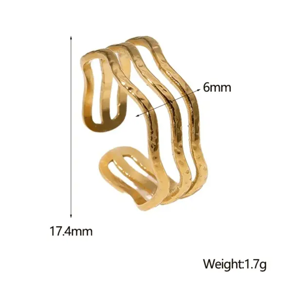 Wholesale PVD Coated Real Gold Plated 18K Gold Waves Lines 304 Stainless Steel IG Style Simple Style Classic Style Waterproof Non Tarnish Open Rings