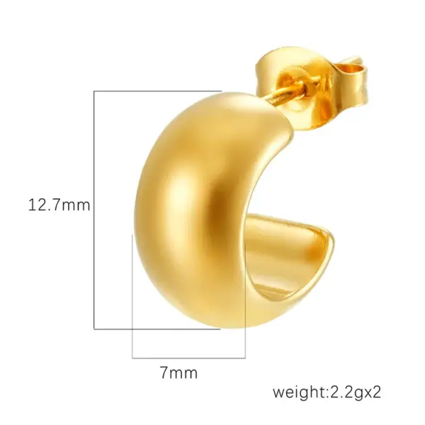 Wholesale 304 Stainless Steel C Shape Solid Color Electroplated 18K Real Gold Plated Simple Style Waterproof Non Tarnish Gold Silver Ear Studs