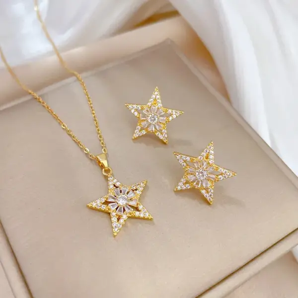 Wholesale PVD Coated Real Gold Plated Star Titanium Steel Copper Simple Style Waterproof Non Tarnish Earrings Necklace