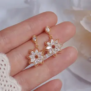Wholesale Korean Copper Micro-set Zircon Crystal Flower Earrings Female