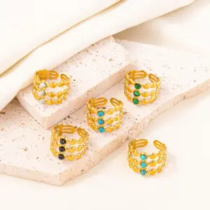 Wholesale 304 Stainless Steel Simple Style Inlay Round Artificial Gemstones Rings