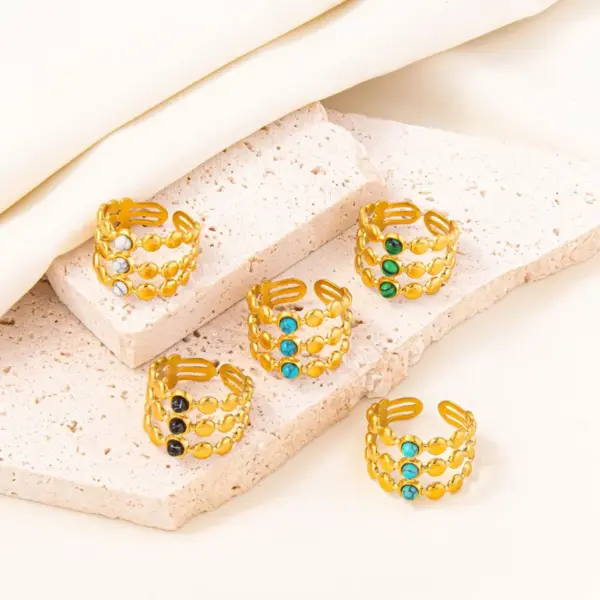 Wholesale 304 Stainless Steel Simple Style Inlay Round Artificial Gemstones Rings