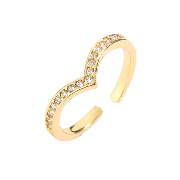 Wholesale Retro Oval Waves Heart Shape Copper Gold Plated Zircon Open Rings In Bulk