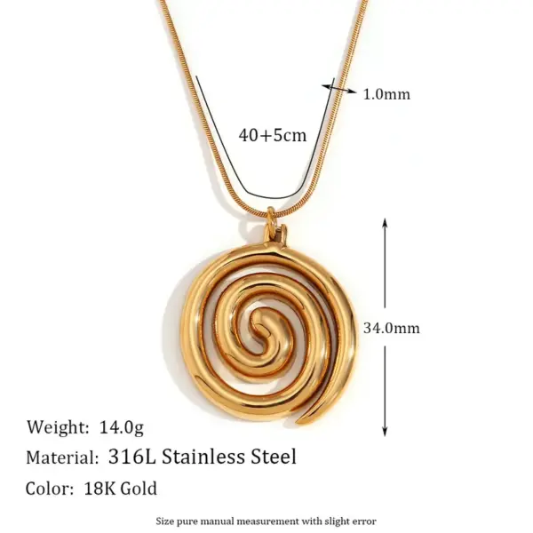 Stainless Steel Curve Solid Color PVD Coated 18K Real Gold Plated IG Style Plating Cable Chain Gold Pendant Necklace