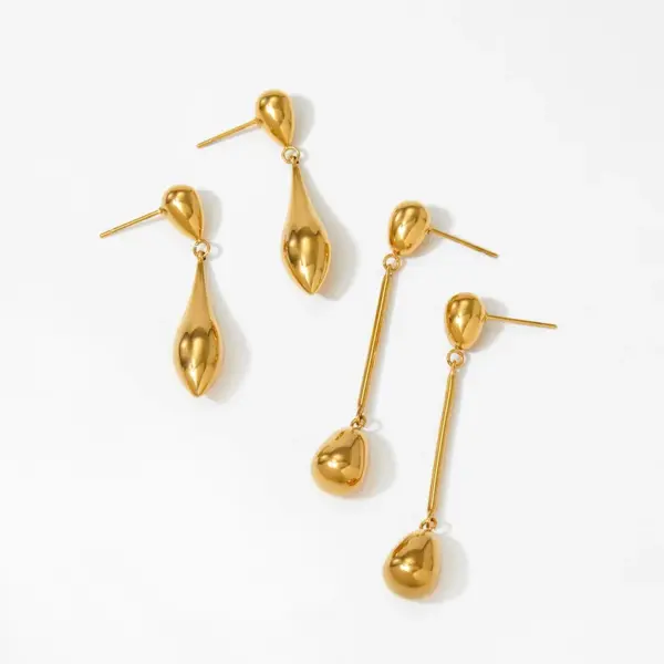 Wholesale PVD Coated Real Gold Plated 16K Gold White Gold Plated Gold Plating Water Droplets 304 Stainless Steel Casual Artistic Waterproof Non Tarnish Drop Earrings