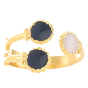 15 18K Real Gold Double Black Beads DZ-435-02