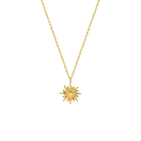 Wholesale PVD Coated Real Gold Plated 18K Gold Sun 304 Stainless Steel Simple Style Waterproof Non Tarnish 304 Stainless Steel Lobster Trigger Clasp Closure Pendant Necklace