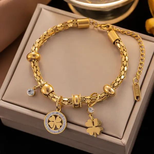 PVD Coated Real Gold Plated 18K Gold Four Leaf Clover Devil'S Eye 304 Stainless Steel IG Style Waterproof Non Tarnish 304 Stainless Steel Bracelets