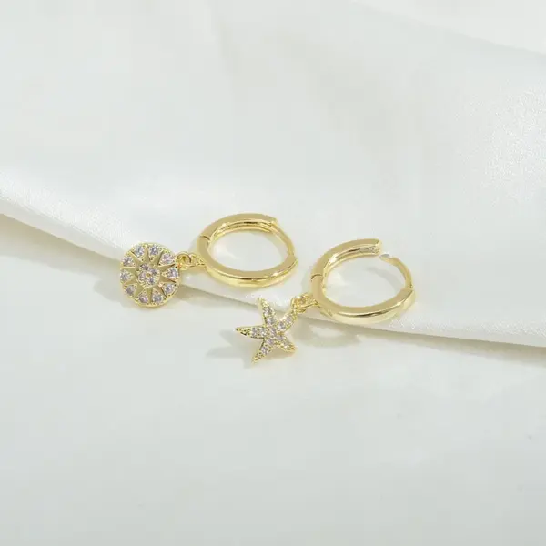 Wholesale Fashion Star Dolphin Copper Drop Earrings Asymmetrical Inlay Pearl Zircon Copper Earrings 3 Pairs