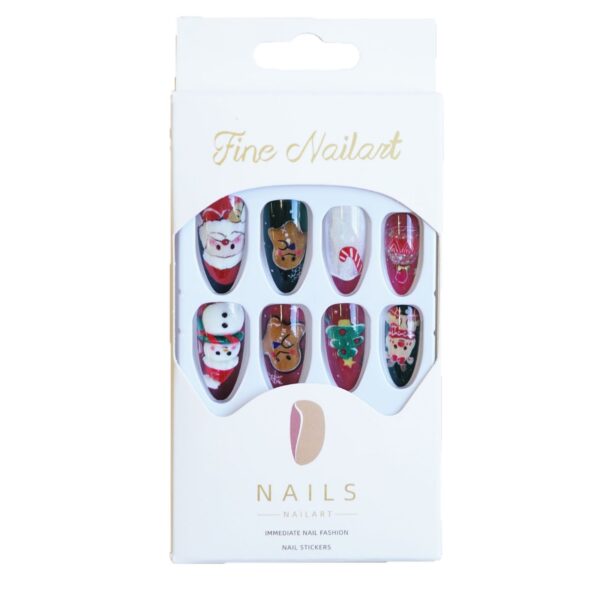 Wholesale WM-300 Christmas Special Edition False Nails: Almond Christmas Red and Green Reindeer, Gingerbread Man, Snowman - Nail Tips