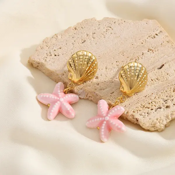 Wholesale 1 Piece Vacation Beach Starfish Shell 304 Stainless Steel Earrings