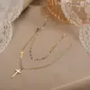 304 Stainless Steel Cross PVD Coated Zircon Real Gold Plated 18K Gold Simple Style Waterproof Non Tarnish Cross Chain Lobster Trigger Clasp Closure Gold Pendant Necklace