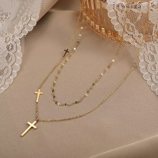 304 Stainless Steel Cross PVD Coated Zircon Real Gold Plated 18K Gold Simple Style Waterproof Non Tarnish Cross Chain Lobster Trigger Clasp Closure Gold Pendant Necklace