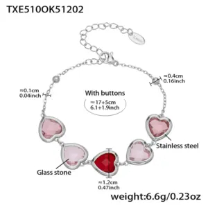 TXE510-Pinhong Glass Stone Steel Color Bracelet 16.5+5cm