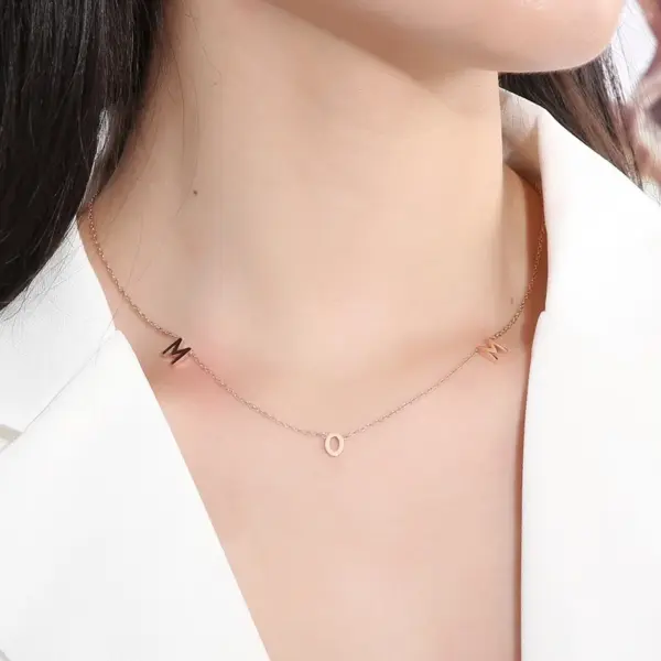 Wholesale PVD Coated 18K Gold Plated Solid Color Stainless Steel MAMA Simple Style Waterproof Non Tarnish Necklace