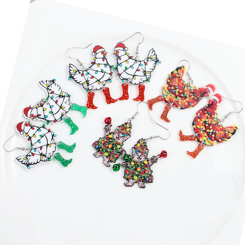 Wholesale Christmas Chicken Bell Acrylic Earrings