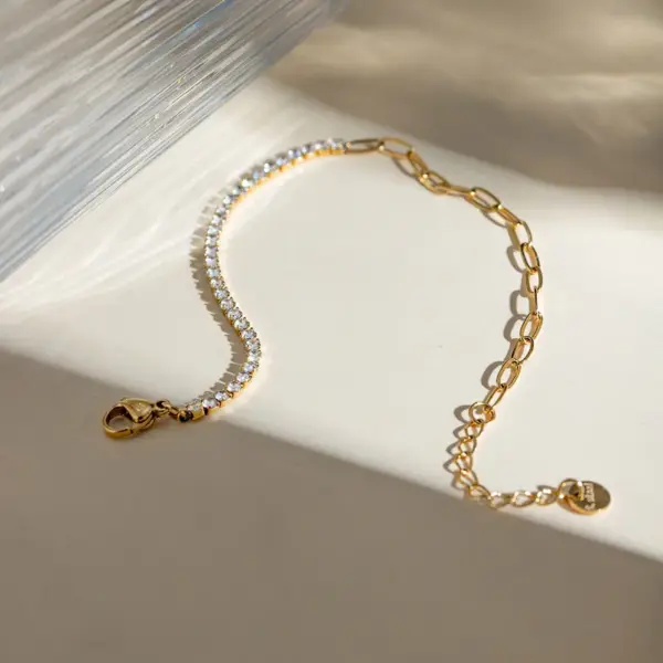 304 Stainless Steel Geometric PVD Coated Zircon Real Gold Plated Basic Modern Style Classic Style Waterproof Non Tarnish Inlay Bracelets
