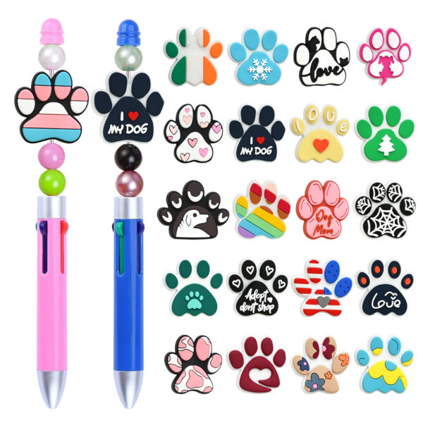 Wholesale Cute dog paw print PVC soft rubber ballpoint pen handmade beading