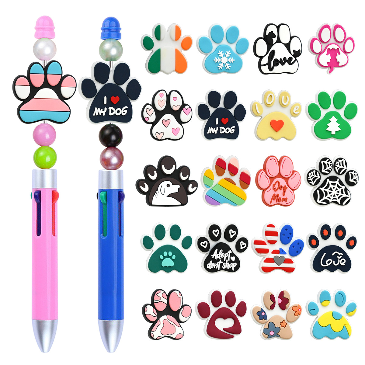 Wholesale Cute dog paw print PVC soft rubber ballint pen handmade beading