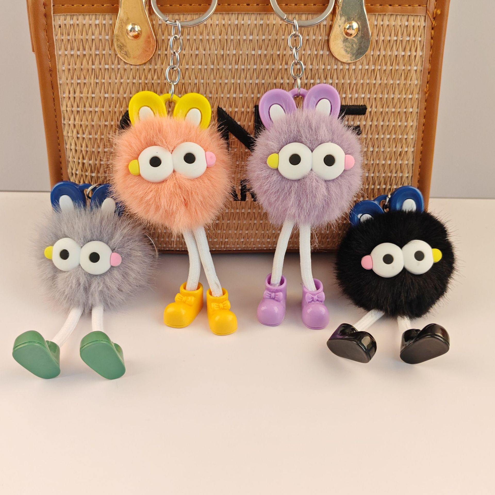 Wholesale Imitation Rex Rabbit Fur Small Briquettes Long-Leed Doll Pendant Rabbit Ears Doll Baby Keychain Pendant Small Fur Ball
