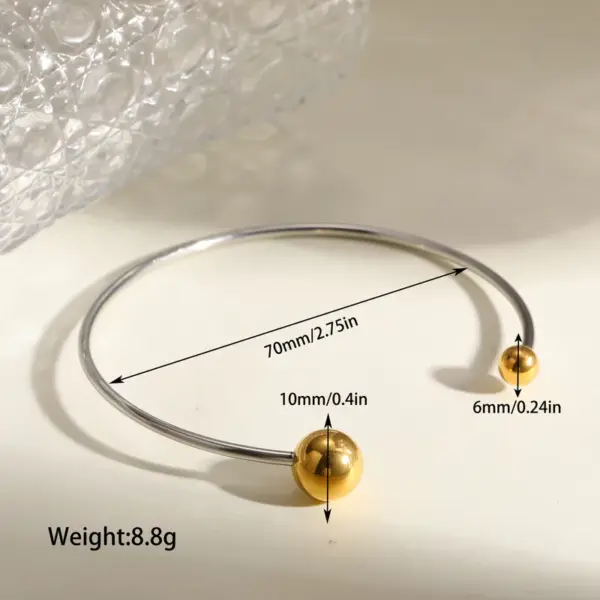 Stainless Steel Ball PVD Coated Real Gold Plated Simple Style Waterproof Non Tarnish Gold Bangle