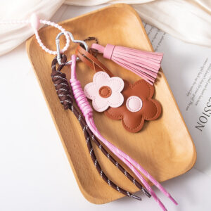 2 miu lanyards - pink tassels - brown and pink flowers