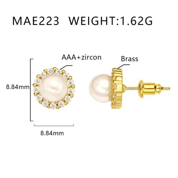 Wholesale 1 Pair Elegant Simple Style Round Star Heart Shape Plating Copper Pearl Zircon Ear Studs