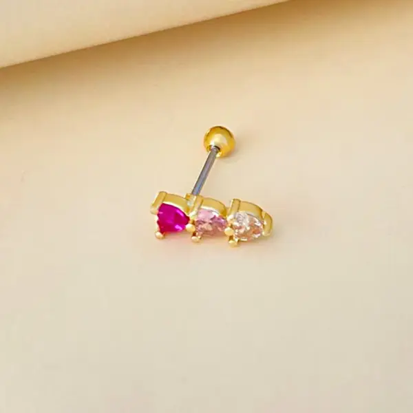 Wholesale 1 Piece Cute Heart Shape Plating Inlay Stainless Steel Steel Copper Zircon White Gold Plated Gold Plated Cartilage Earrings