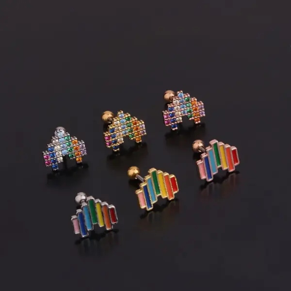 Wholesale 316L Stainless Steel Zircon Ear Cartilage Rings & Studs Heart Waterproof Non Tarnish Surgical Steel Women'S