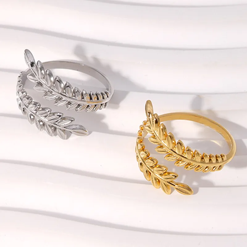 Wholesale Jewelry Sweet Leaf 304 Stainless Steel 18K Gold Plated Plating Stainless Steel Rings
