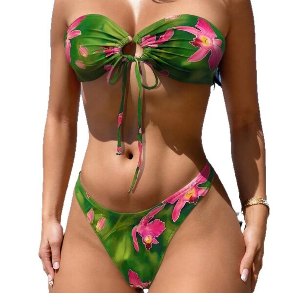Wholesale 2025 Popular European and American Strappy Sexy Swimsuit Printed Split Bikini Bikini Vacation Three-Point Swimsuit for Women