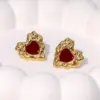 Wholesale 304 Stainless Steel Heart Shape PVD Coated Real Gold Plated 18K Gold French Style Sweet Waterproof Non Tarnish Ear Studs