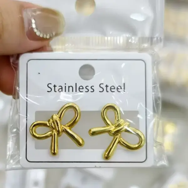 Wholesale 1 Pair/Package Casual Modern Style Simple Style Bow Knot Plating Hollow Out 304 Stainless Steel Ear Studs