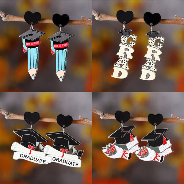 Wholesale Cross-border Bachelor's Hat Book Love Stitching Pendant Earrings for Opening Season Graduation Season Back to School Season Acrylic Earrings