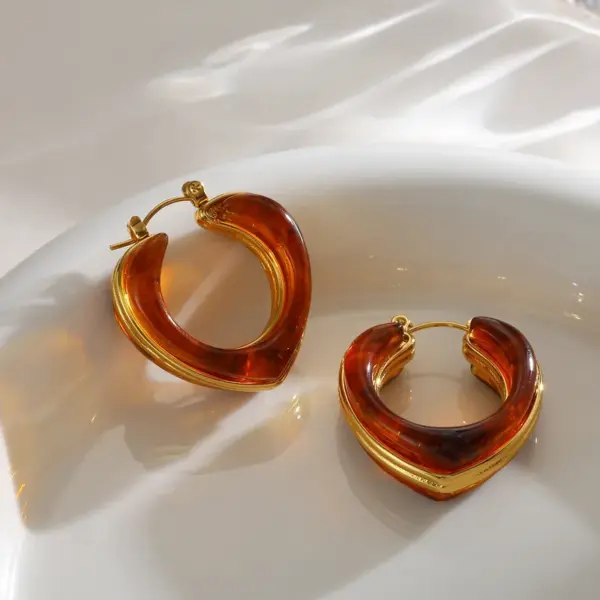 Wholesale Women’s V Shape Stud Earrings In 304 Stainless Steel With 18K Real Gold PVD Coated Electroplated Finish And Resin Inlay