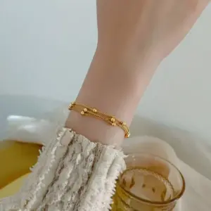 【XKB0188】Three-layer Bead Chain Bracelet / Gold