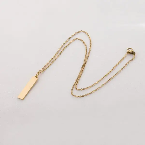 304 Stainless Steel Customization Laser Engraving Rectangle PVD Coated 18K Real Gold Plated Simple Style Waterproof Non Tarnish Polishing Plating Cable Chain Pendant Necklace
