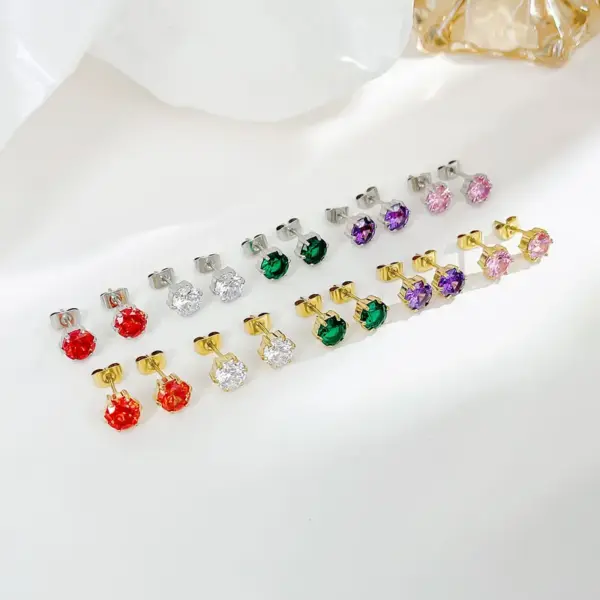 Wholesale PVD Coated 18K Gold Platinum Real Gold Plated Round 304 Stainless Steel Simple Style Waterproof Non Tarnish Ear Studs