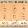 Wholesale 1 Piece 316 Stainless Steel Copper Zircon Belly Rings Heart Shape Bow Knot