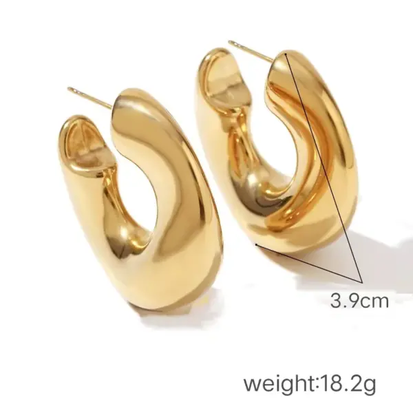 PVD Coated 18K Gold Plated Real Gold Plated C Shape 304 Stainless Steel IG Style Simple Style Waterproof Non Tarnish Ear Studs