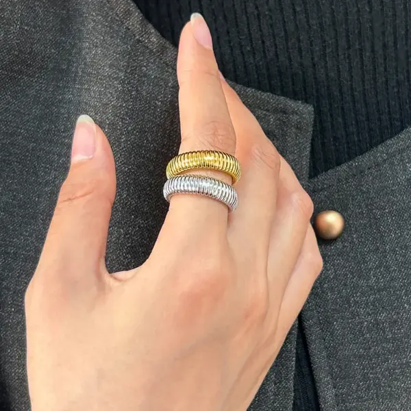 PVD Coated 18K Gold Real Gold Plated Geometric 304 Stainless Steel Vintage Style Waterproof Non Tarnish Rings