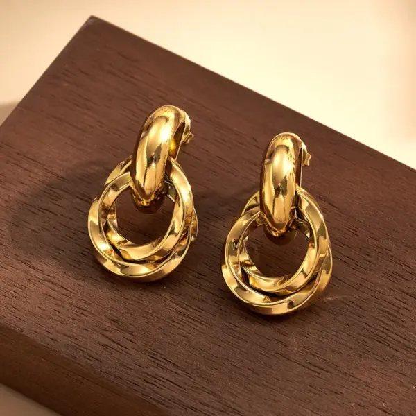 18K Gold Plated 304 Stainless Steel Furnace Vacuum Electroplating Modern Minimalist Double Circle Earrings