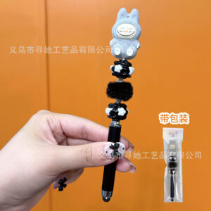 Stylus pen + 0.5mm pen tip / Gray Labubu - Plush Beads