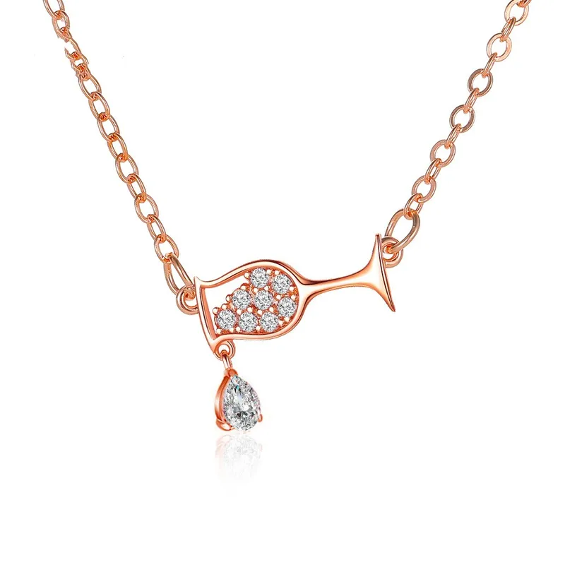 Wholesale Temperament Zircon Ladies Love Red Wine Bottle Cup Pendant Women's Necklace