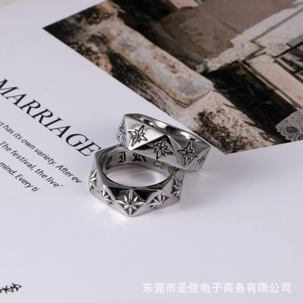 oly-7d47d1905302eaef5eb033b2d6cdea95 Wholesale Cross-border spot titanium steel ring polygon 3D ring nightclub tide rice flower jewelry accessories SA1043