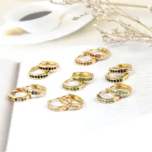 Wholesale Fashion Round Gold Plated Copper Zircon Hoop Earrings