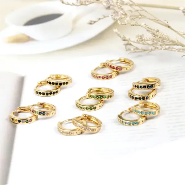 Wholesale Fashion Round Gold Plated Copper Zircon Hoop Earrings