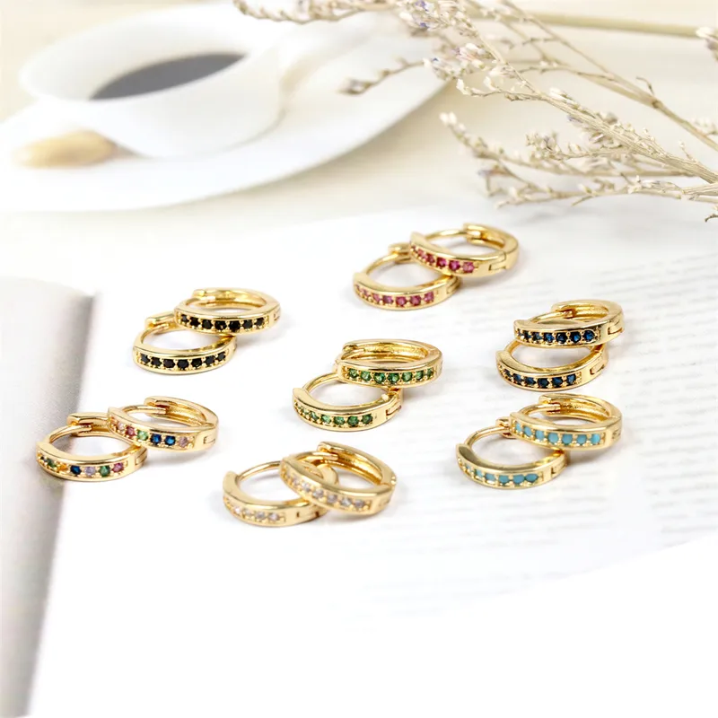 Wholesale Fashion Round Gold Plated Copper Zircon Hoop Earrings
