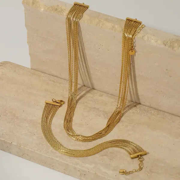 PVD Coated Real Gold Plated 18K Gold White Gold Plated Solid Color 304 Stainless Steel Vacation Modern Style Waterproof Non Tarnish Jewelry Set