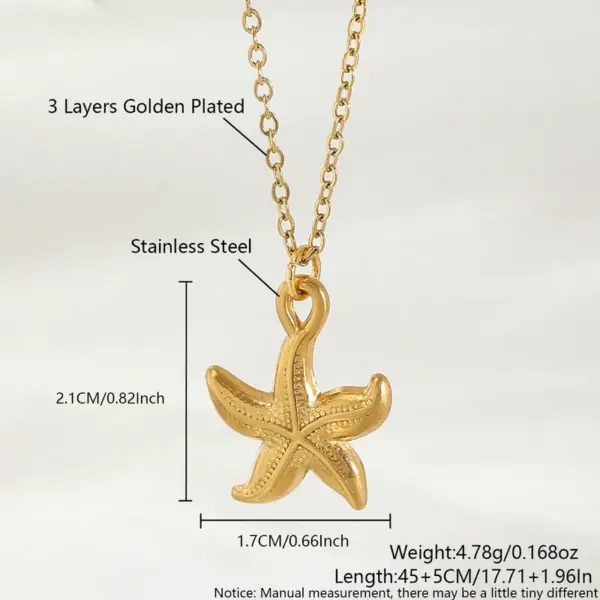 Wholesale Jewelry Beach Starfish 304 Stainless Steel Cable Chain Pendant Necklace